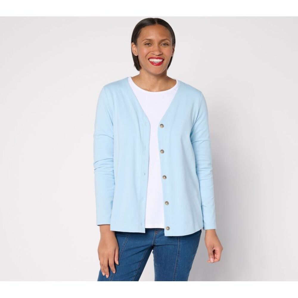 Denim & Co. Women's Top Plus Sz Sweater 2X Essentials Perfect Jersey Blue